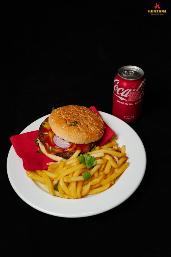 Burger And Cryspy Potato Fries